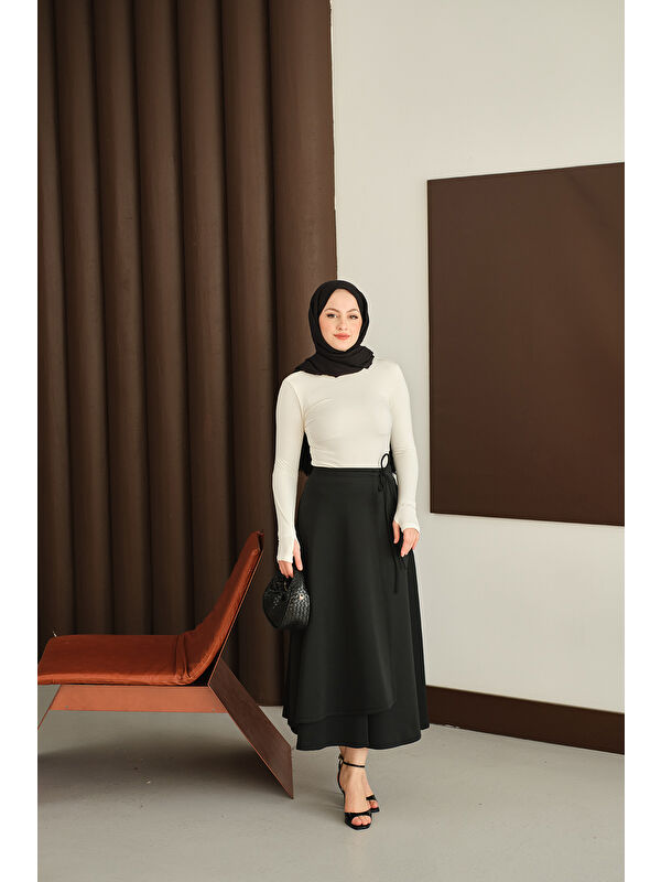Locco Moda Kadın Kurdele Detay Etek Siyah
