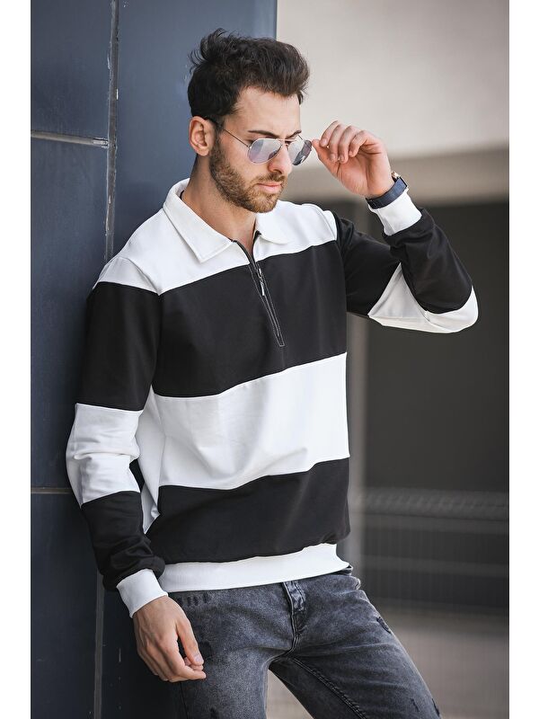 Oksit Yaounde Çift Renkli Yarım Fermuarlı Yakalı Erkek Sweatshirt