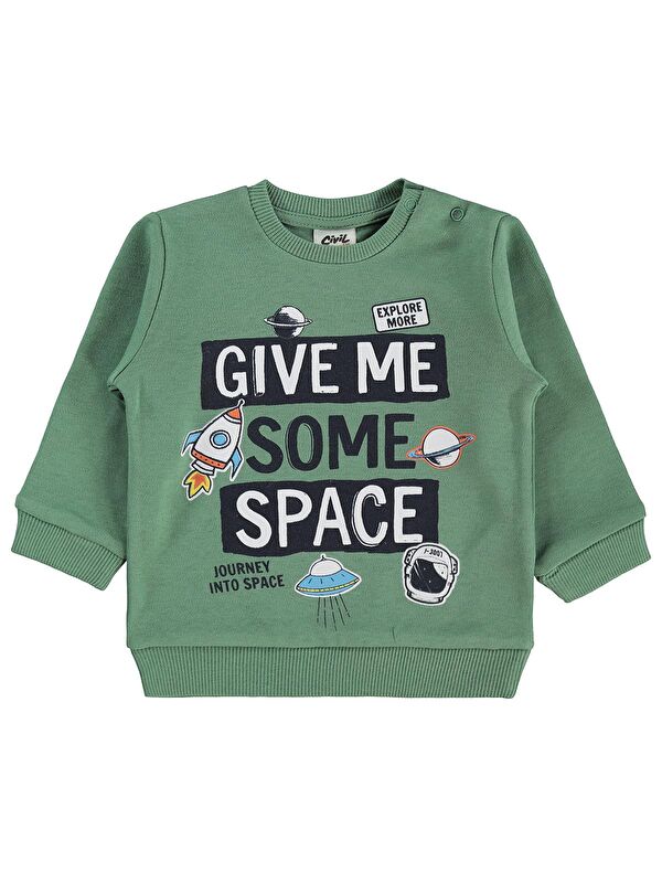 Civil Baby Give Me Yazı Baskılı 6-18 Ay Sweatshirt - Haki 6-9 Ay