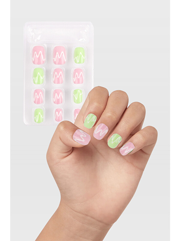 Le Mabelle Mint Zigzag Desenli Kız Çocuk Takma Tırnak