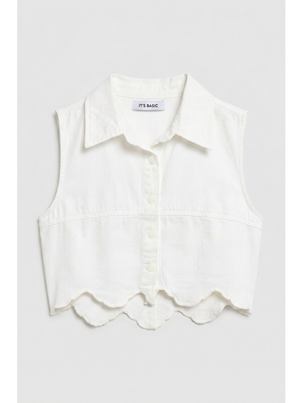 It's Basic Kadın Kırık Beyaz 7s6-101 Crop Fit Dantel Detaylı Tasarım Yelek
