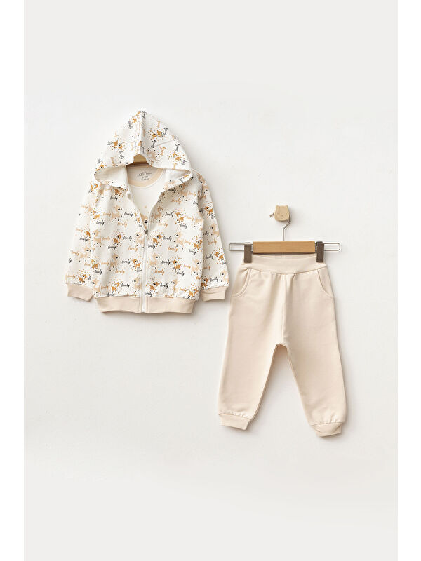 AZİZ BEBE Kız Bebek Animal Desenli Sweatshirt Pantolon T-shirt 3'lü Alt Üst Bebek Takımı 3 Ay-36 Ay
