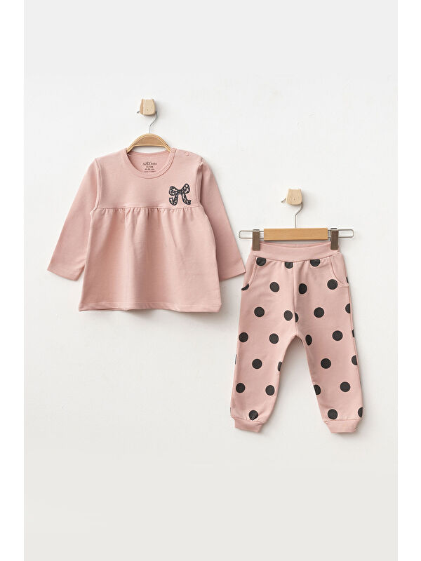 AZİZ BEBE Kız Bebek Nakışlı Sweatshirt Pantolon 2'li Alt Üst Bebek Takımı 3 Ay-36 Ay