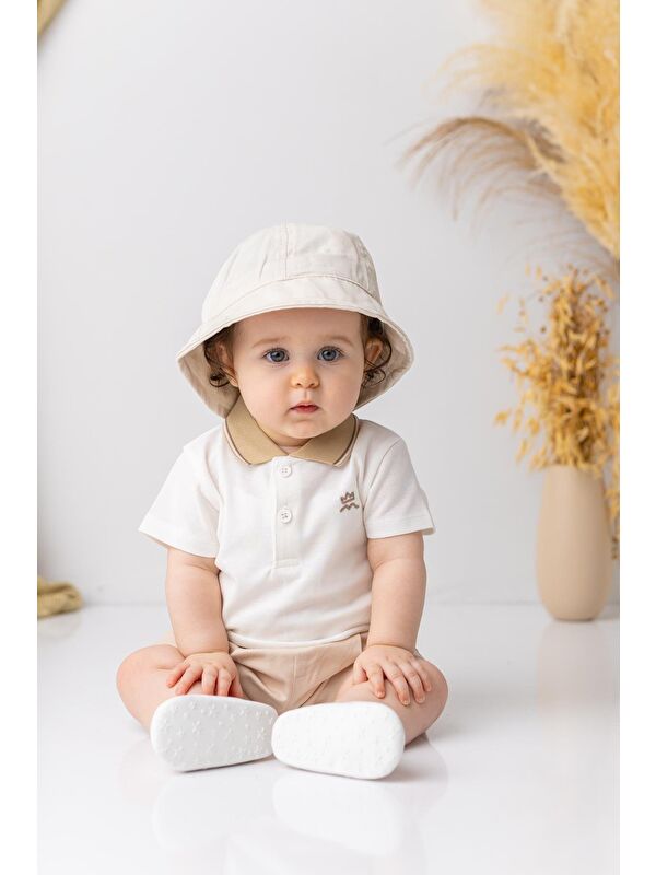 MİNİNİO Erkek  Bebek Polo Yaka  T-Shirt - Ekru