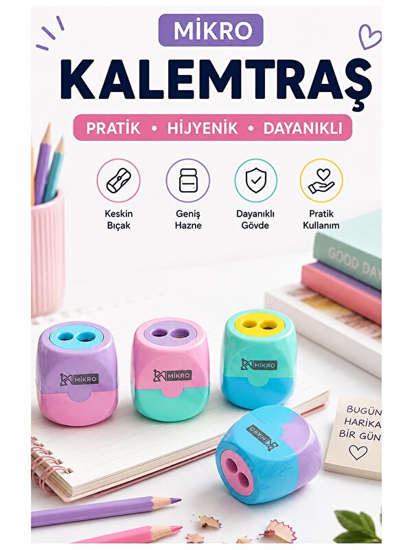 artmaster Pastel Renkli Küp Kalemtraş 4 Adet Mikro Mk-2023 Hazneli Çift Bıçaklı Kalem Açacağı Plastik Kalemtır