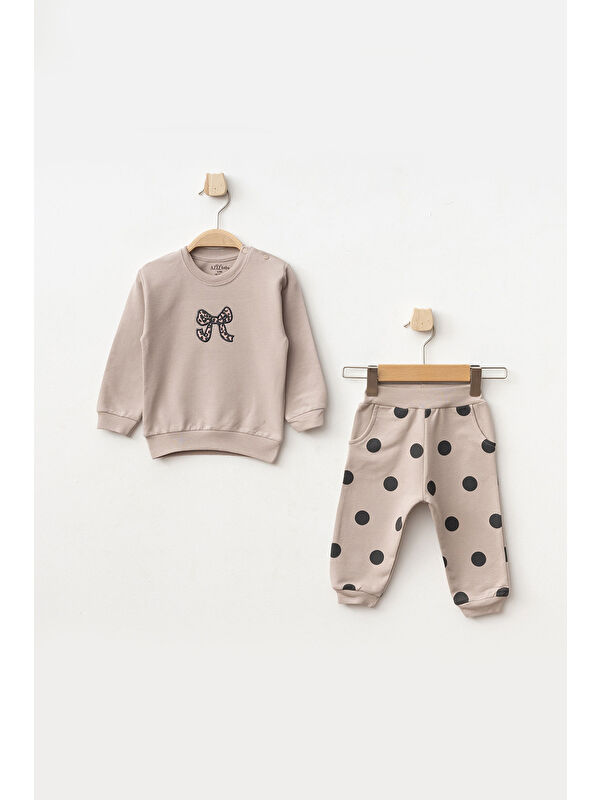 AZİZ BEBE Kız Bebek Nakışlı Sweatshirt Pantolon 2'li Alt Üst Bebek Takımı 3 Ay-36 Ay