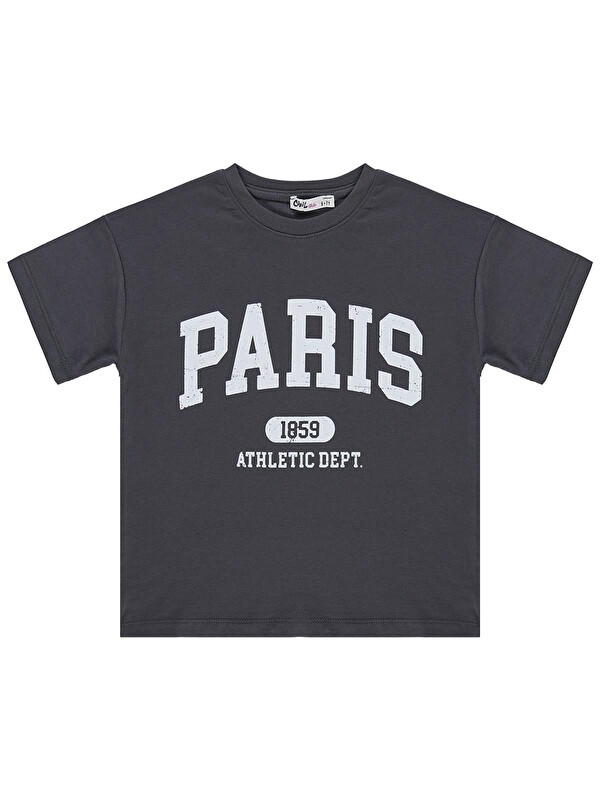 Civil Girls Paris Baskılı 6-9 Yaş Tişört - Gri