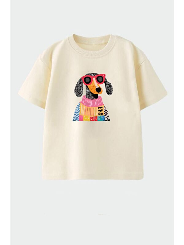 Monila Kız Çocuk Köpek Baskılı Bisiklet Yaka Tshirt