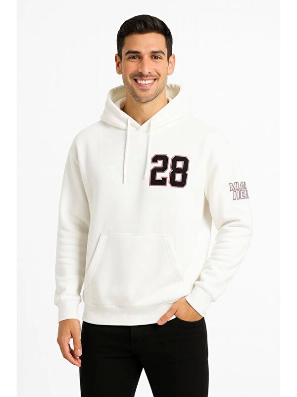 Jane's Üç İplik Kapüşonlu Ön Ve Arka Baskılı Sweatshirt Hoodie - Beyaz