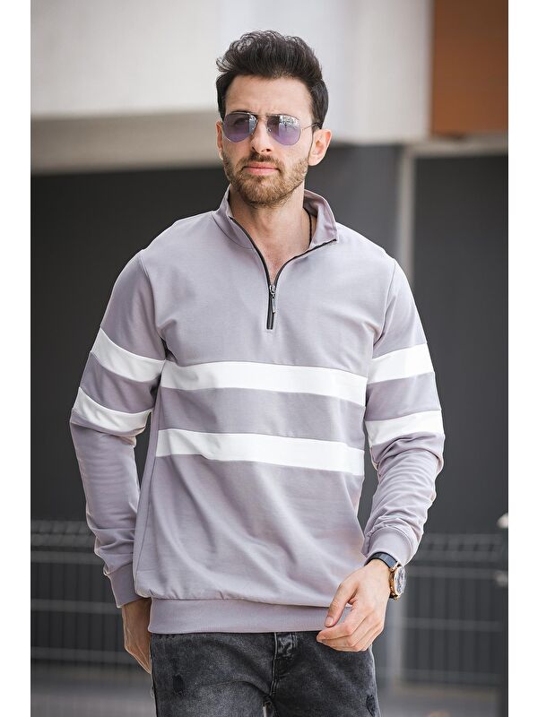 Oksit Nepido Çift Renkli Yarım Fermuarlı Balıkçı Yaka Erkek Sweatshirt