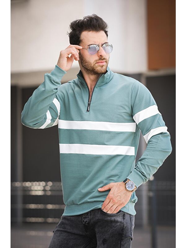 Oksit Nepido Çift Renkli Yarım Fermuarlı Balıkçı Yaka Erkek Sweatshirt