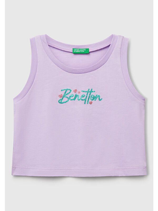 United Colors Of Benetton Kız Çocuk Lila Simli Benetton Logo Baskılı Atlet