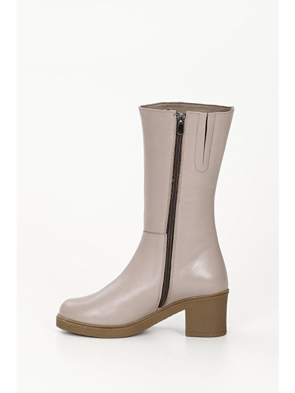 PUDRA PEMBE Hakiki Deri Yuvarlak Burun Kauçuk Taban Topuklu Kadın Günlük Çizme 47522 - Görsel 7