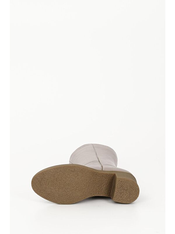 PUDRA PEMBE Hakiki Deri Yuvarlak Burun Kauçuk Taban Topuklu Kadın Günlük Çizme 47522 - Görsel 8