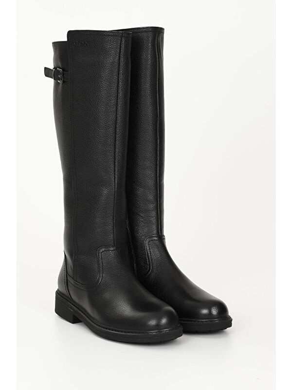 SİYAH Hakiki Deri Yuvarlak Burun Kauçuk Taban Topuklu Fermuarlı Kadın Çizme 44570 - Görsel 3