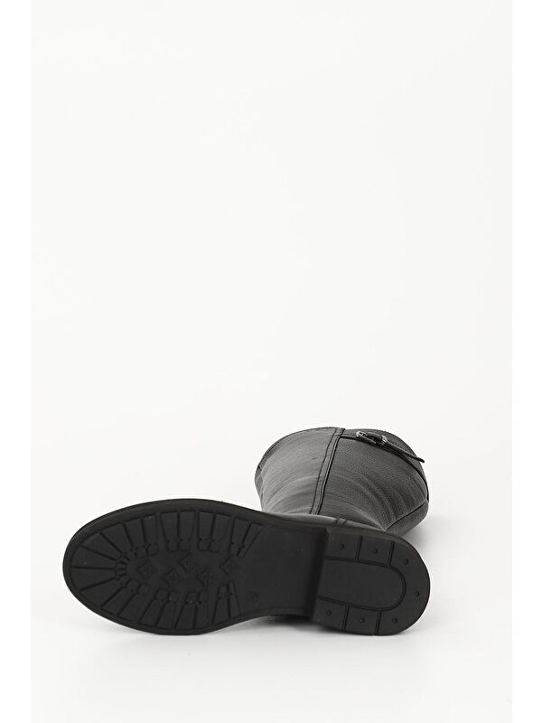 SİYAH Hakiki Deri Yuvarlak Burun Kauçuk Taban Topuklu Fermuarlı Kadın Çizme 44570 - Görsel 8