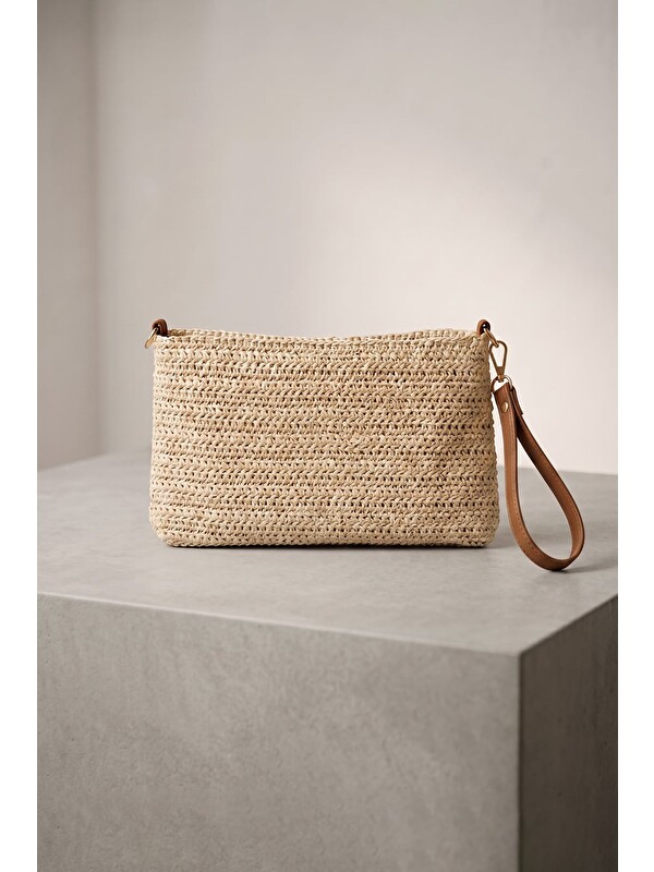Fullamoda Zincir Askılı Hasır Portföy Clutch Çanta