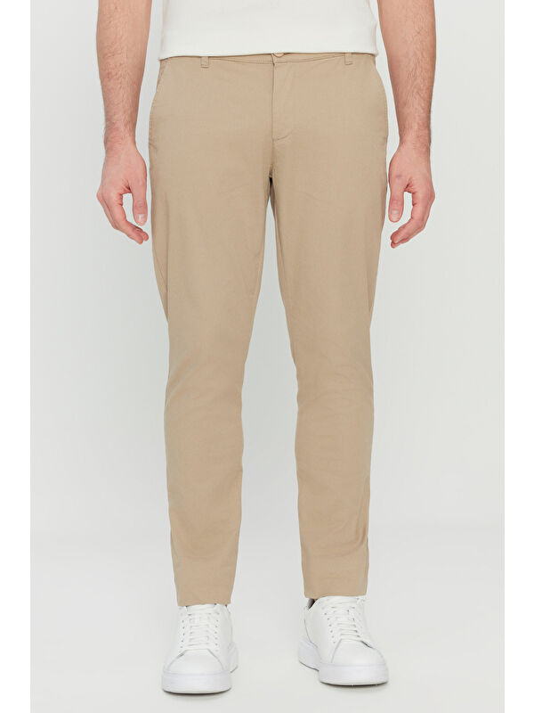 AC&Co / Altınyıldız Classics Erkek Camel Pamuklu Slim Fit Dar Kesim Yan Cep Esnek Casual Pantolon