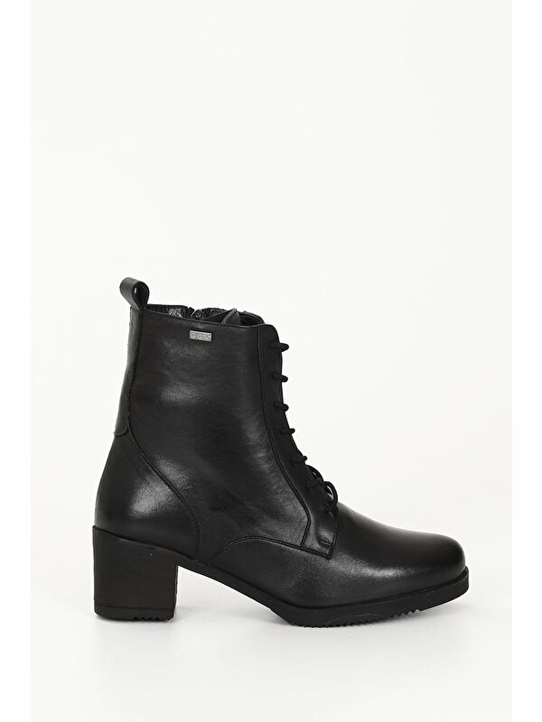 SİYAH Hakiki Deri Yuvarlak Burunlu Fermuarlı Bağcıklı Kadın Günlük Bot 51402 - Görsel 5