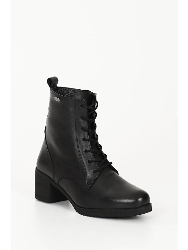 SİYAH Hakiki Deri Yuvarlak Burunlu Fermuarlı Bağcıklı Kadın Günlük Bot 51402 - Görsel 6