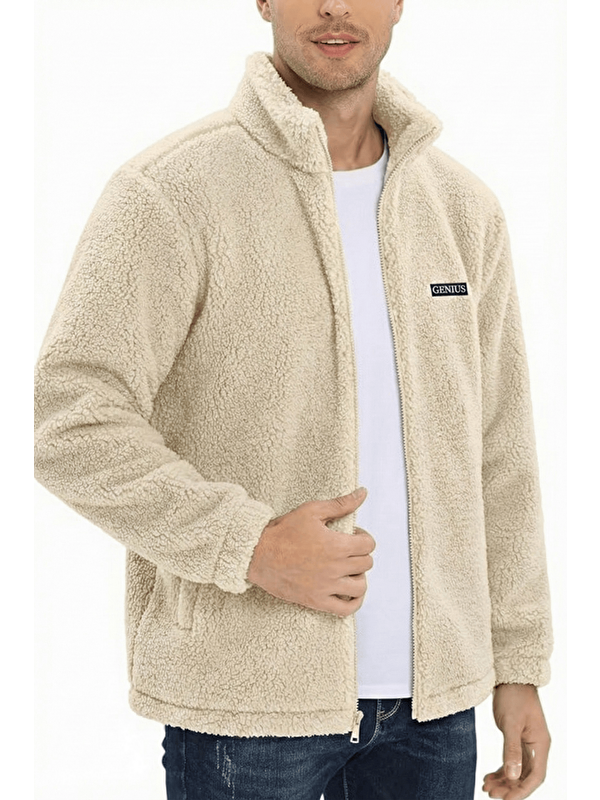 Genius Store Oversize Pelüş Polar Erkek Fermuarlı Sweatshirt Hırka Oversize-PELUSS