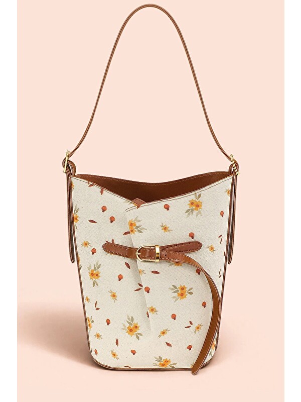 Housebags Luna Pembe Kanvas Bucket Omuz Çantası - Ayarlanabilir Omuz Askılı, Gold Aksesuarlı