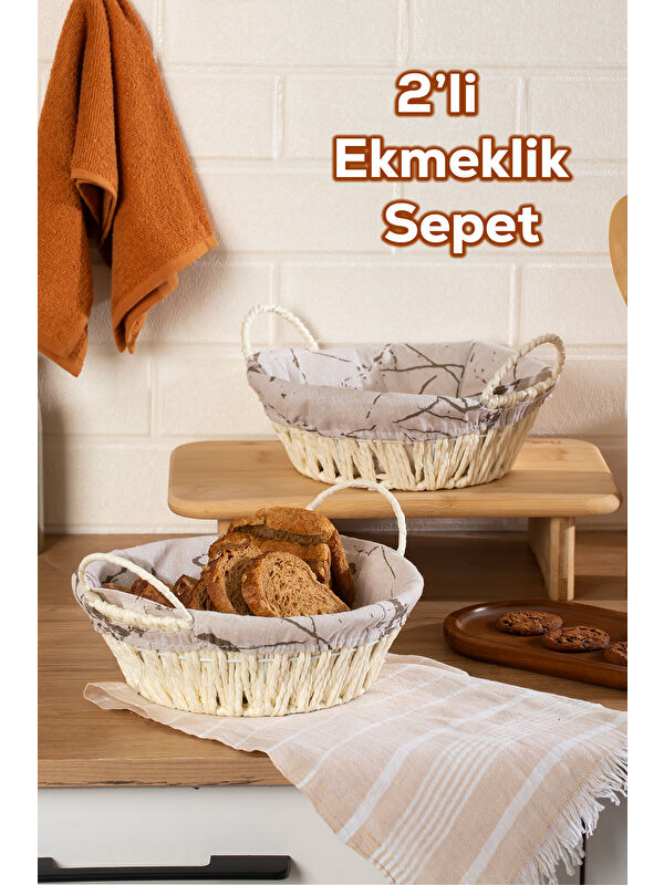 Porsima Mio-020 2li Hasır Görünümlü Kulplu Yuvarlak Ekmek Sepeti Beyaz 24,5cm