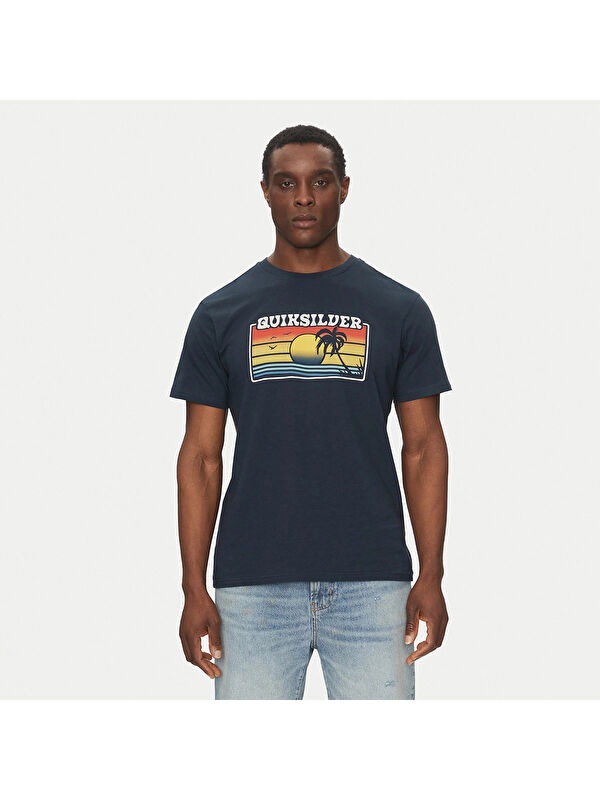 Quiksilver Sun Faded Erkek Mavi Yuvarlak Yaka Spor Tişört