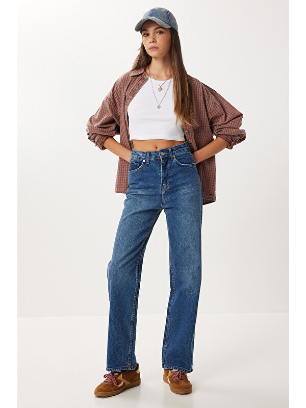 Happiness İstanbul Düz Paça Yüksek Bel Jean P0297 MAVİ LRI0015