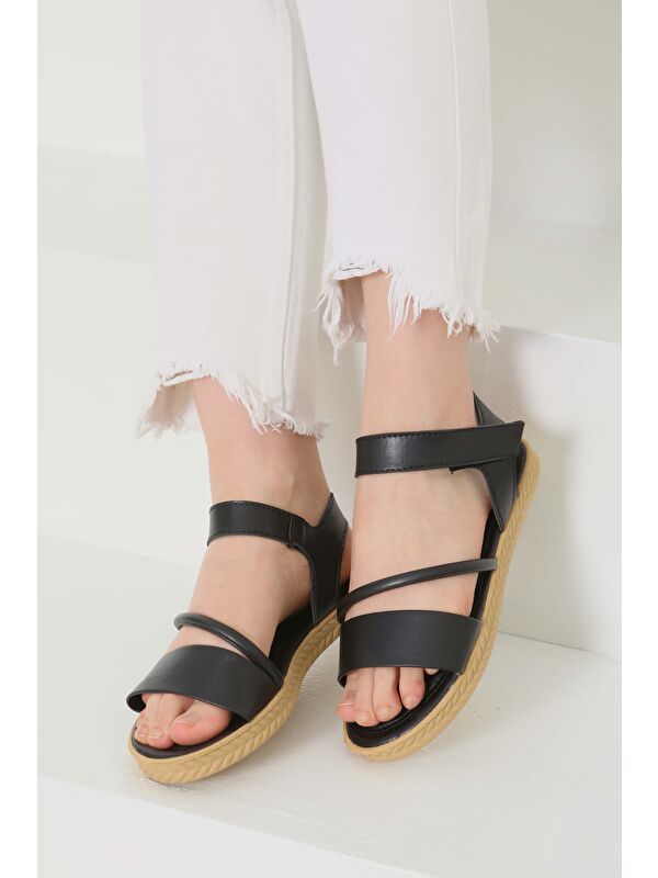Kadın Siyah Çapraz Detaylı Sandalet - 27111 - Görsel 3