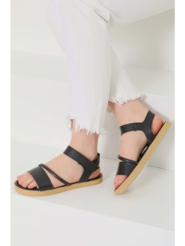 Kadın Siyah Çapraz Detaylı Sandalet - 27111 - Görsel 6