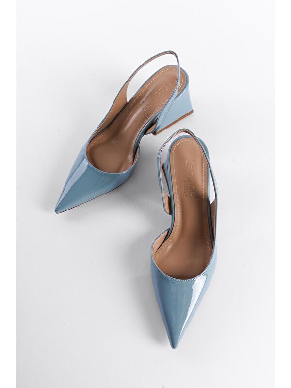 Arkası Açık Sivri Burunlu Orta Topuklu Rugan Kadın Ayakkabı - Görsel 5