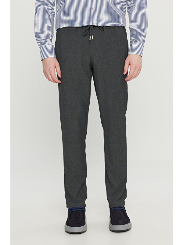 Altınyıldız Classics Erkek Antrasit Slim Fit Dar Kesim Beli Bağlamalı Yan Cepli Casual Jogger Pantolon