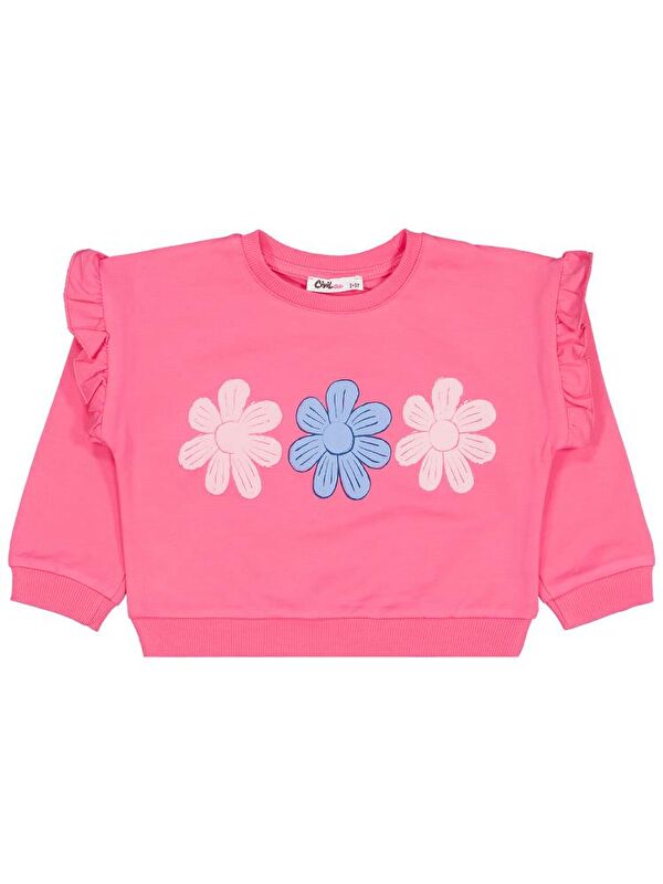 Civil Girls Renkli Papatya Baskılı 2-5 Yaş Sweatshirt - Pembe 4-5 Yaş