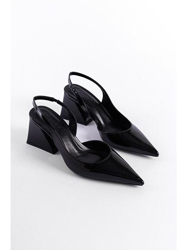 Arkası Açık Sivri Burunlu Orta Topuklu Rugan Kadın Ayakkabı - Görsel 2