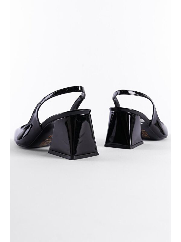 Arkası Açık Sivri Burunlu Orta Topuklu Rugan Kadın Ayakkabı - Görsel 4