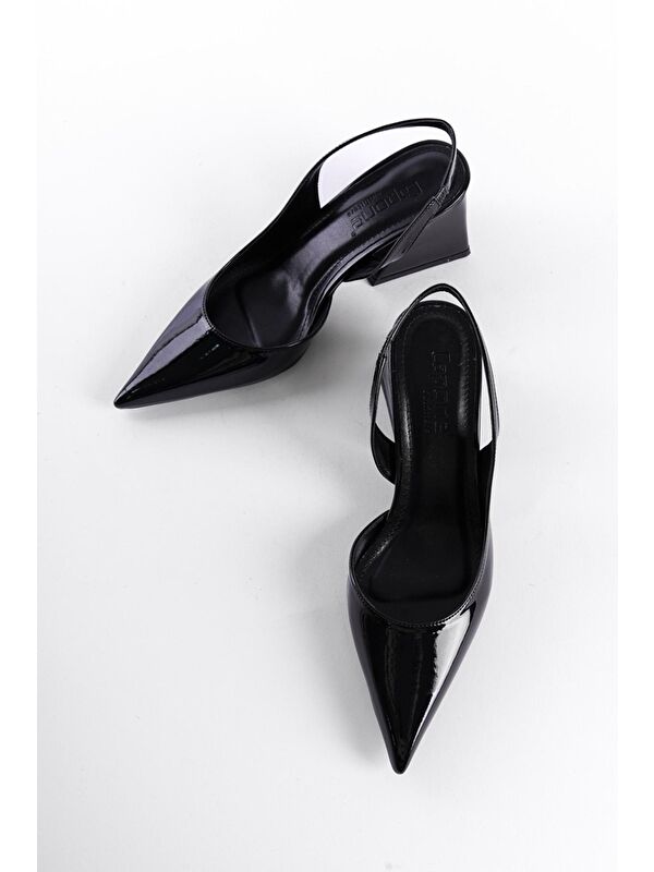 Arkası Açık Sivri Burunlu Orta Topuklu Rugan Kadın Ayakkabı - Görsel 5