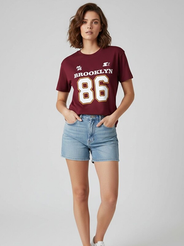 Trendseninle Kadın Bordo Brooklyn 86 Baskılı Tişört