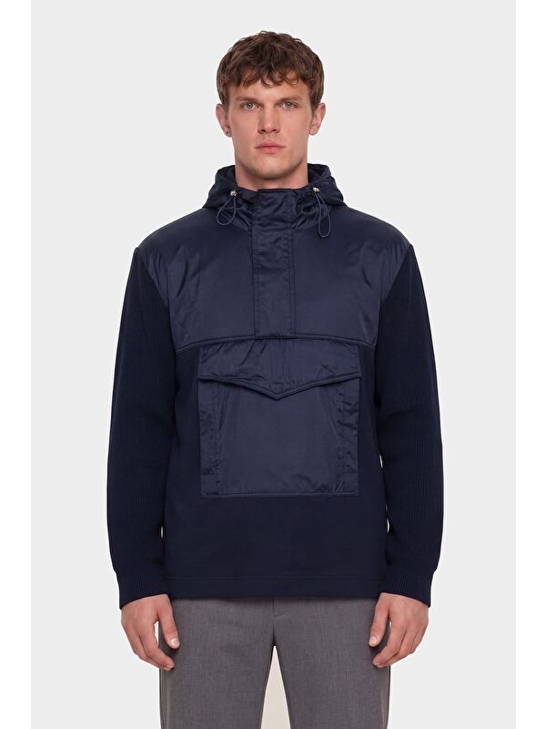 Sabri Özel Giotelli Erkek Lacivert Normal Kesim Regular Fit Fleto Kapaklı Cep Kapüşonlu Sweatshirt