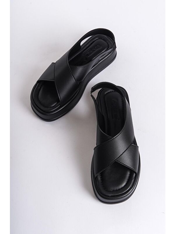 Dolgu Topuklu Çapraz Bantlı Kadın Sandalet - Görsel 5