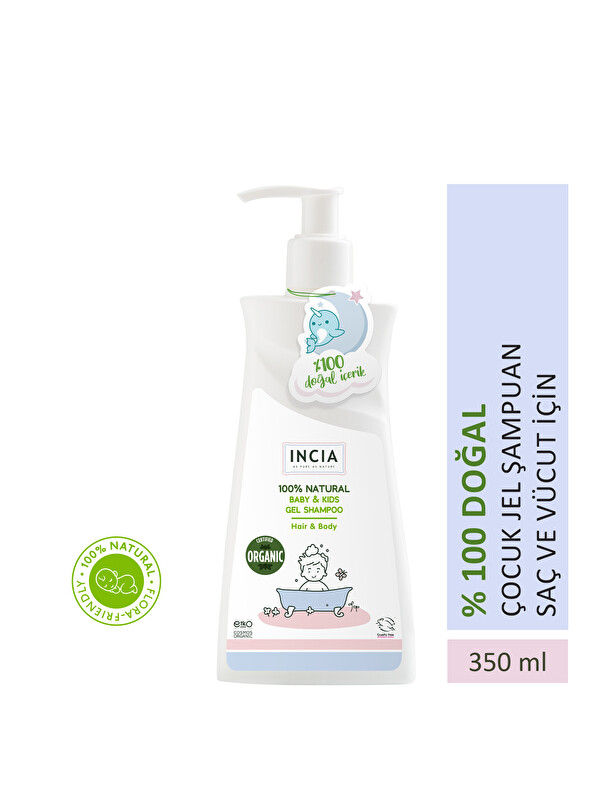 INCIA %100 Doğal Organik Sertifikalı Bebek ve Çocuk Jel Şampuanı Saç Vücut Lavanta Konak Önleyici 350 ml