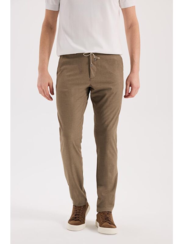 JAKAMEN Vizon Comfort Fit Beli Lastikli Esnek Kumaş Jogger Pantolon