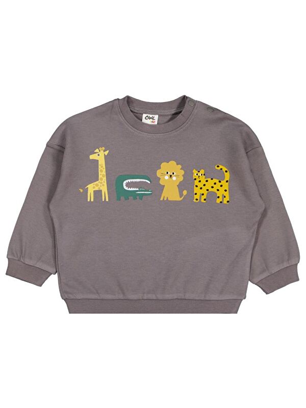 Civil Baby Hayvanlar Baskılı 6-18 Ay Sweatshirt - Gri 9-12 Ay