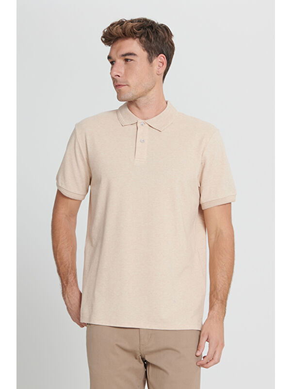 Altınyıldız Classics Erkek Sütlü Kahve-Ekru Slim Fit Dar Kesim %100 Pamuk Polo Yaka Tişört