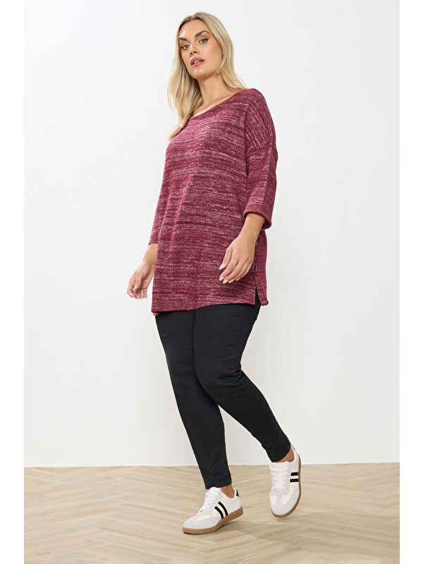 Stil Diva Büyük Beden Bisiklet Yaka Yarım Kol Düğme Detaylı Sweatshirt 304438