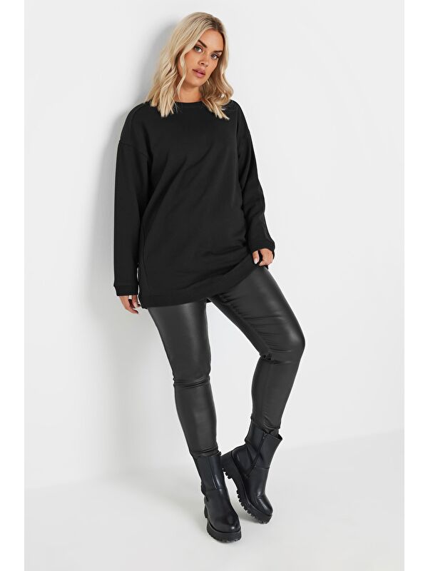 Stil Diva Büyük Beden Bisiklet Yaka Uzun Kollu Basic Sweatshirt 303747