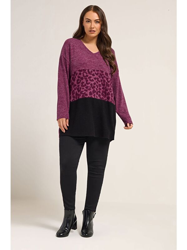 Stil Diva Büyük Beden V Yaka Uzun Kollu Pelüş Sweatshirt 285053