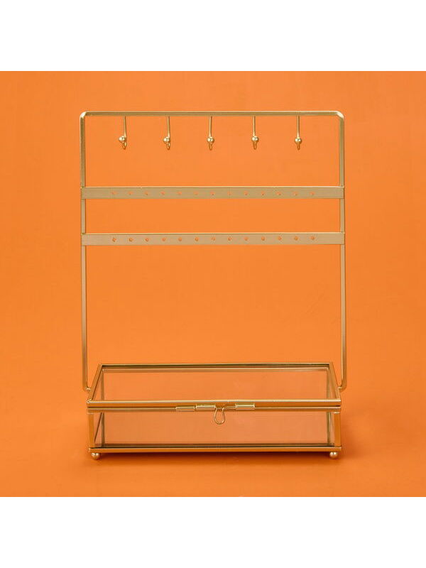 Simple Living Cam Sandıklı Metal Takı Askısı - Altın - 20x7x27 cm