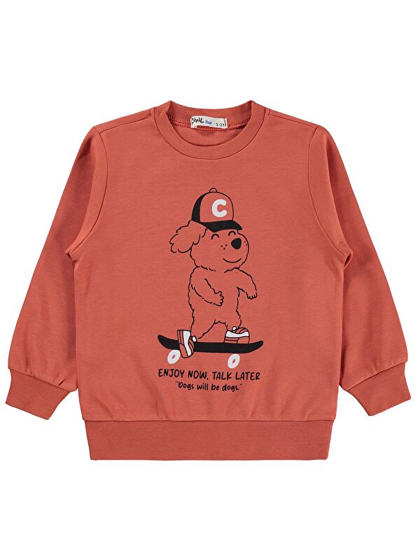 Civil Boys Kaykay Köpek Baskılı 2-5 Yaş Sweatshirt - Turuncu 5-6 Yaş