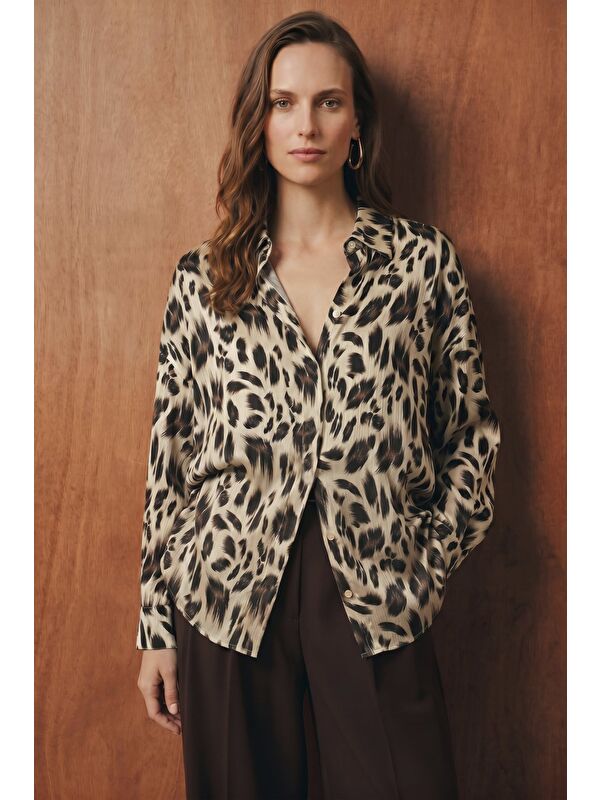 SATEEN Leopar Desen Salaş Gömlek - Leopar